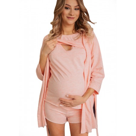 Комплект для вагітних і годуючих (Укорочений халат, футболка, шорти) Рита Рожевий